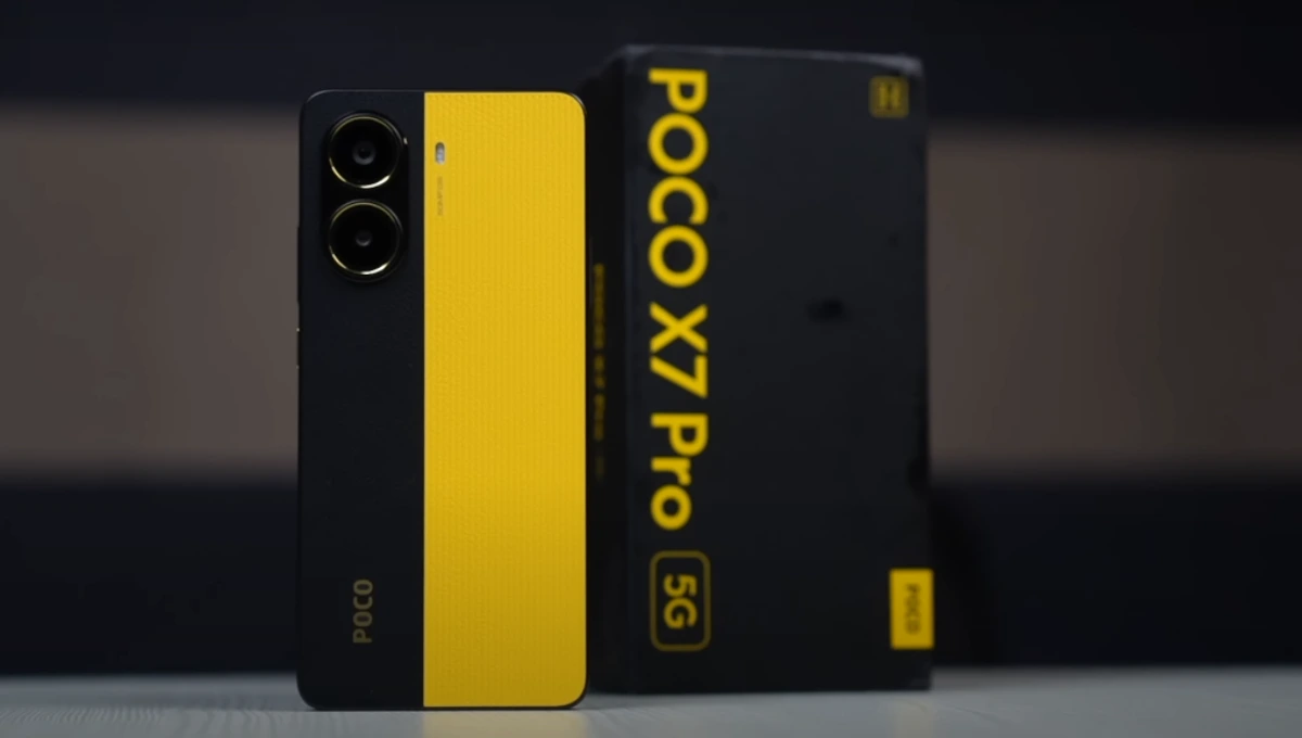 Xiaomi Poco X7 Pro स्मार्टफोन, जिसमें 5G सपोर्ट, AMOLED डिस्प्ले, 6000mAh बैटरी, और 50MP कैमरा दिया गया है।